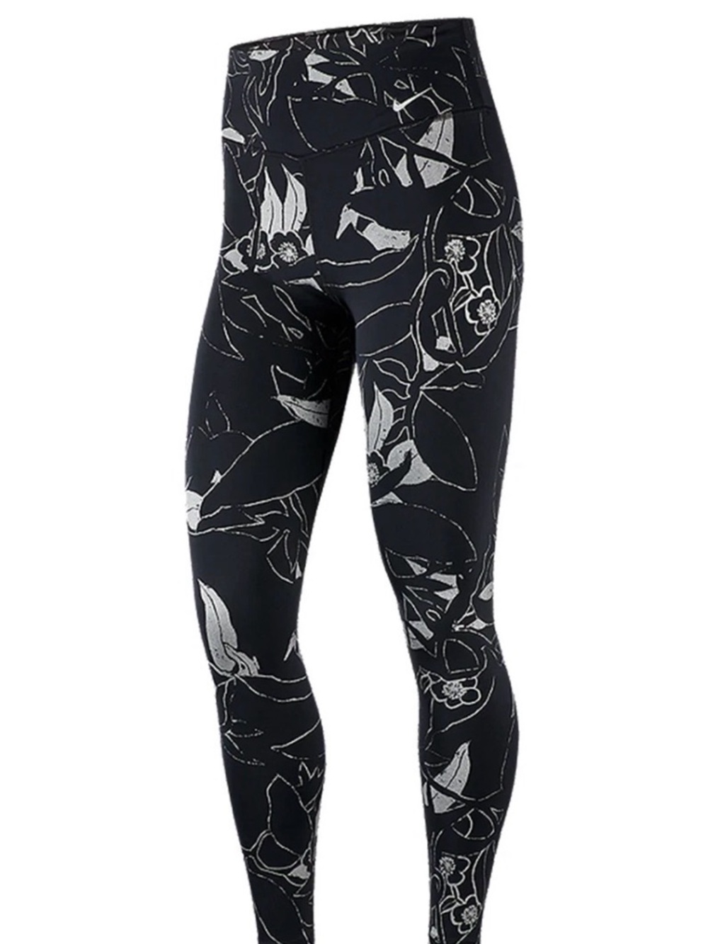 Nike The One Black and Silver Metallic Floral Full Length Leggings